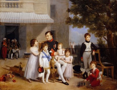 Cesarz Napoleon I na tarasie zamku Saint-Cloud w otoczeniu swoich dzieci autorstwa Louis Ducis