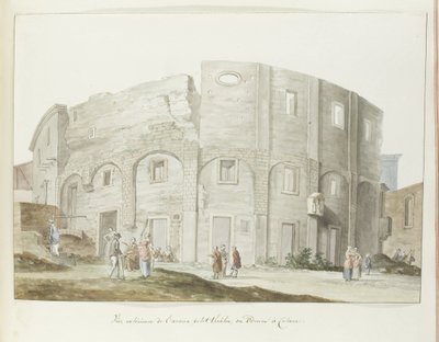 Buitenmuur van oude teatr van Catanië Zewnętrzny widok starego małego teatru, czyli Odeum w Katanii (tytuł na obiekcie) Podróże po Włoszech, Sycylii i Malcie - 1778 (tytuł serii) autorstwa Louis Ducros