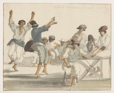 Dansende maltezer matrozen Taniec naszych żeglarzy maltańskich (tytuł na obiekcie) Podróże po Włoszech, Sycylii i Malcie - 1778 (tytuł serii) autorstwa Louis Ducros