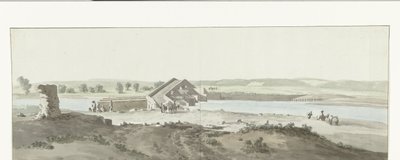 Most Gezicht op Canosa nad rzeką Ofanto w Apulii Widok na Pont de Canosa nad Ofanto (Aufidus) (tytuł na obiekcie) Podróż do Włoch, Sycylii i Malty - 1778 (tytuł serii) autorstwa Louis Ducros
