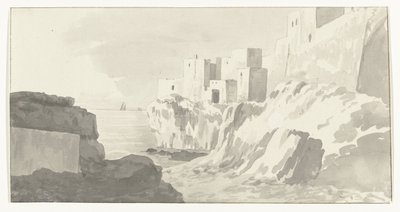 Gezicht op Polignano Widok na miasto Polignano (tytuł na obiekcie) Podróże po Włoszech, Sycylii i Malcie - 1778 (tytuł serii) autorstwa Louis Ducros