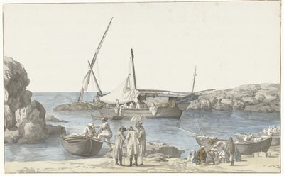 Gezicht op Taranto en haven van Luogo Vivo Widok naszego budynku Tarentin i portu poprzedniego nr uziemienia (tytuł na obiekcie) Podróże po Włoszech, Sycylii i Malcie - 1778 (tytuł serii) autorstwa Louis Ducros