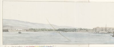 Gezicht op haven van Messina en bergen van Calabrië vanaf kade Widok na port w Mesynie i góry Kalabrii, zaczerpnięty z nabrzeża (tytuł na obiekcie) Podróże po Włoszech, Sycylii i Malcie - 1778 (tytuł serii) autorstwa Louis Ducros
