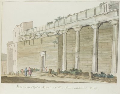 Gezicht op oude Minerva temple op eiland Syrakuzy Widok starożytnej świątyni Minerwy na wyspie Syrakuzy (tytuł na obiekcie) Podróże po Włoszech, Sycylii i Malcie - 1778 (tytuł serii) autorstwa Louis Ducros