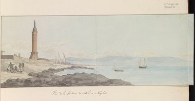 Widok na latarnię morską na czele portu w Neapolu Vue de la Lanterne du Mole à Naples (tytuł obiektu) Voyage en Italy i Sicile et à Malte - 1778 (tytuł serii) autorstwa Louis Ducros