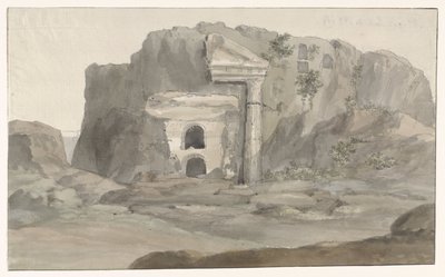 Grobowce z fasadą w stylu doryckim wyrzeźbioną w skale w pobliżu Syrakuz Voyage en Italy i Sicile et à Malte - 1778 (tytuł serii) autorstwa Louis Ducros