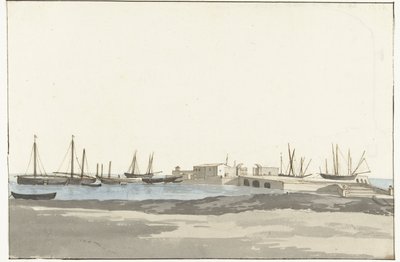 Port Barletta ze statkami Mole du port de Barletta (tytuł na obiekcie) Voyage en Italy i Sicile et à Malte - 1778 (tytuł serii) autorstwa Louis Ducros