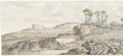 Wnętrze spotkało teatr trappen van w Syrakuzach Widok wnętrza i trybun Teatru Syracuse (tytuł na obiekcie) Podróże po Włoszech, Sycylii i Malcie - 1778 (tytuł serii) autorstwa Louis Ducros