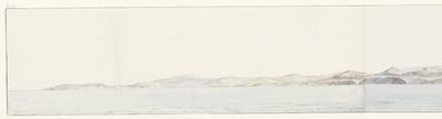 Panorama umieszcza Agrigento w de kust Odległy widok na miasto Girgenti i wybrzeże (tytuł na obiekcie) Podróże po Włoszech, Sycylii i Malcie - 1778 (tytuł serii) autorstwa Louis Ducros