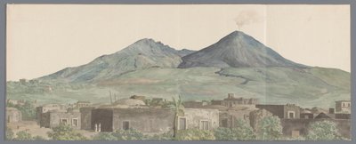 Vesuvius gezien vanaf Portici met lavastromen uit 1777, 1771 en 1731 Wezuwiusz widziany z Portici z lawami z 1777, 1771, 1731 (tytuł na obiekcie) Podróże po Włoszech, Sycylii i Malcie - 1778 (tytuł serii) autorstwa Louis Ducros