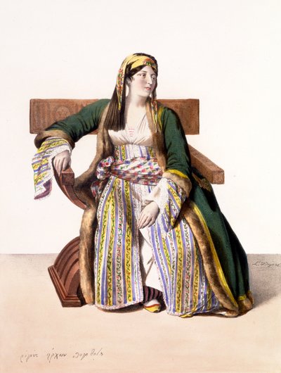 Greczynka w liberii - ilustracja XVI, rytowana przez Lemerciera z „Podróży po Athènes i Konstantynopol”, napisana i zilustrowana przez Dupre, 1828 autorstwa Louis Dupré