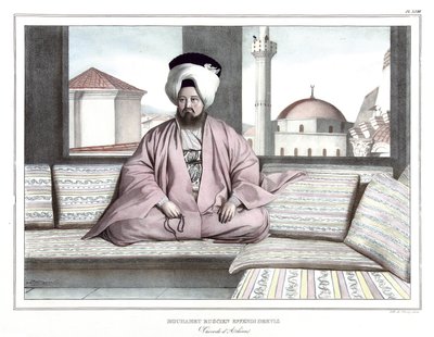 Mouhamet Ruscien Effendi Dervis, wojewoda Aten. w „Podróż do Aten i Konstantynopola”, czyli zbiór greckich i osmańskich portretów, widoków i kostiumów, malowanych na miejscach przyrody, litografii i kolorystyki autorstwa Louisa Dupre (1789-1837), ucznia Da autorstwa Louis Dupré