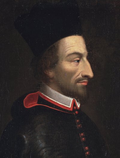 Portret Corneliusa Jansena, zwanego Jansenius, biskupa Ypres, detal (olej na płótnie) autorstwa Louis Dutielt