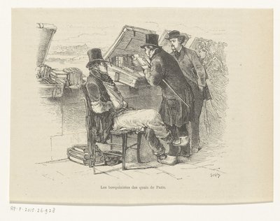 Księgarz na nabrzeżu w Paryżu Les bouquinistes des quais de Paris (tytuł na obiekcie) autorstwa Louis Ernest Lesage