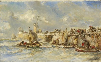 Lądowanie na molo, ok. 1860 autorstwa Eugene Isabey