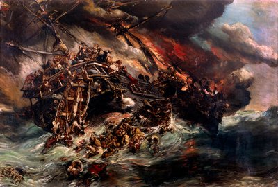 Pożar parowca „Austria” Obraz Louis Eugene Isabey (1803-1886) XIX-wieczny Paryż, Muzeum Marynarki autorstwa Louis Eugene Gabriel Isabey