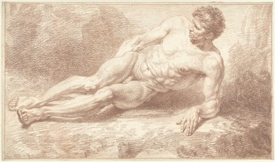 Akt męski, leżący na boku, spoczywający na lewym ramieniu autorstwa Louis Fabritius Dubourg