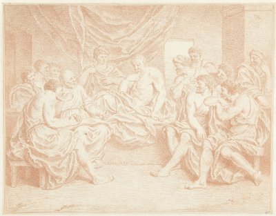Stary człowiek na łóżku otoczony ludźmi? autorstwa Louis Fabritius Dubourg