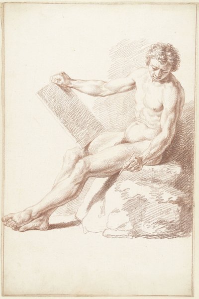 Siedząc nago w akademii, jak rysownik autorstwa Louis Fabritius Dubourg