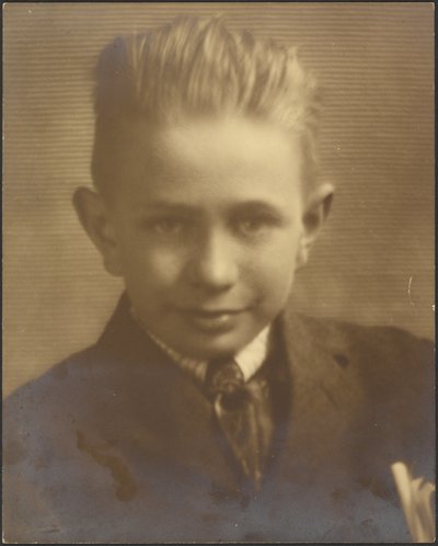 [Portret chłopca przed parawanem z paskami] autorstwa Louis Fleckenstein