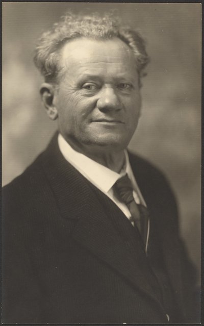 [Portret mężczyzny w czarnym garniturze w paski]. autorstwa Louis Fleckenstein