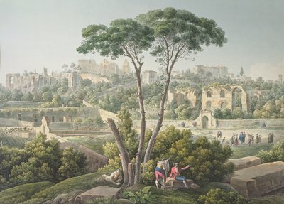 Widok na Palatyn w Rzymie z ruinami Pałacu Cesarskiego w tle, ok. 1800 autorstwa Louis Francois Cassas