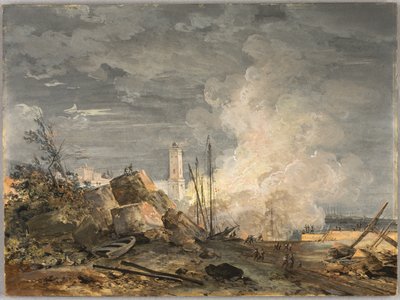 Pożar w porcie autorstwa Louis Gabriel Moreau