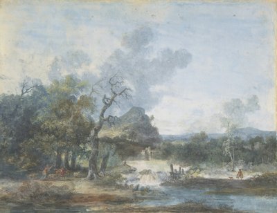 Pasterka w pobliżu wodospadu, b.d. autorstwa Louis Gabriel Moreau