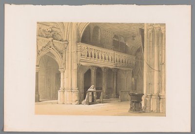 Biddende non in het Nonnbergklooster te Salzburg Kaplica klasztoru nonenbergów w Saltzburgu (tytuł na obiekcie) autorstwa Louis Haghe