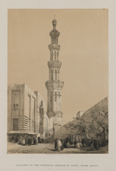 Egipt i Nubia, Tom III: Minaret głównego meczetu Siout, Górny Egipt, 1849. autorstwa Louis Haghe