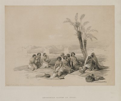 Egipt i Nubia, tom I: abisyńscy niewolnicy odpoczywający w Korti-Nubia, 1847. autorstwa Louis Haghe