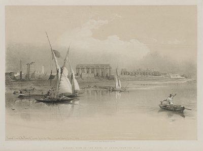 Egipt i Nubia, tom I: Widok ogólny ruin Luksoru, Od Nilu, 1846. autorstwa Louis Haghe