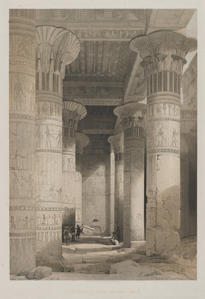 Egipt i Nubia, tom I: Widok pod wielkim portykiem świątyni, Philae, 1846. autorstwa Louis Haghe