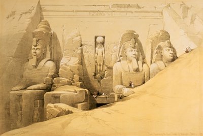 „Elewacja frontowa Wielkiej Świątyni Abu Simbel, Nubia”, Egipt, 1849 autorstwa Louis Haghe