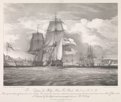 HMS "Shannon" prowadzący amerykańską fregatę "Chesapeake" (1806) do portu Halifax w Nowej Szkocji 6 czerwca 1813 r., ok. 1815 r. (litografia) autorstwa Louis Haghe