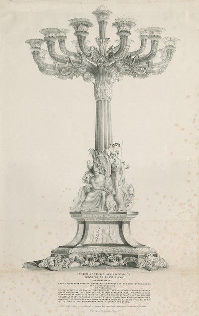 Ilam Hall - Świeczniki: litografia, 1832 autorstwa Louis Haghe