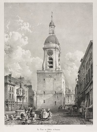 Malownicze i romantyczne podróże po dawnej Francji, Picardie: Wieża dzwonnicy w Amiens, Picardie, wg François Bonhommé (Francuski, 1809-1881) ) autorstwa Louis Haghe