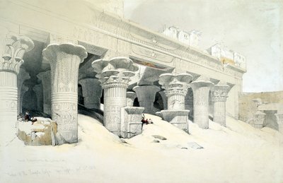 Portyk świątyni z piaskowca w Edfu poświęcony bogu z głową sokoła Horusowi, Egipt, 1838 autorstwa Louis Haghe