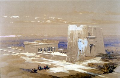 Świątynia z piaskowca w Edfu, poświęcona bogu o głowie sokoła Horusowi, Egipt, 1838 autorstwa Louis Haghe