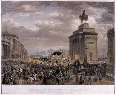 Wóz pogrzebowy księcia Wellingtona (1769-1852) przejeżdżający przez Archway przy Apsley House 18 listopada 1852, 1853 autorstwa Louis Haghe