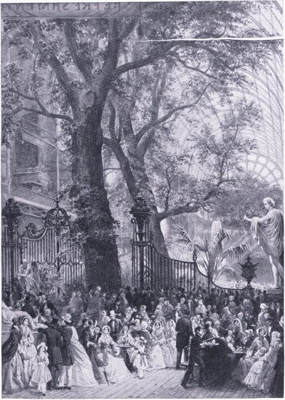 Wnętrze Wielkiej Wystawy Międzynarodowej 1851, z Historii narodu brytyjskiego Cassella opublikowanej przez Waverley Book Company Limited, c.1940 autorstwa Louis Hague