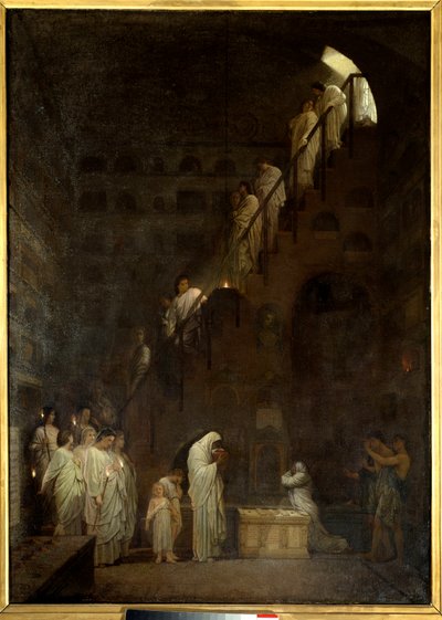 Pogrzeb w Kolumbarium Domu Cedrów w Rzymie, Porte Capone w Rzymie. Obraz Louisa Hectora Leroux (1829-1900) autorstwa Louis Hector Leroux