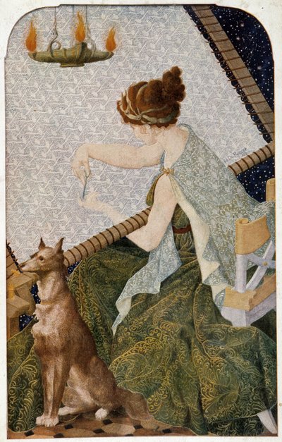 Penelopa z gobelinem - panel haftowany przez H. de Rudder autorstwa Louis Henri de Rudder