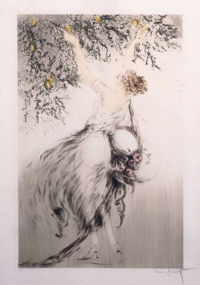 Dziewczyna zbierająca cytryny autorstwa Louis Icart