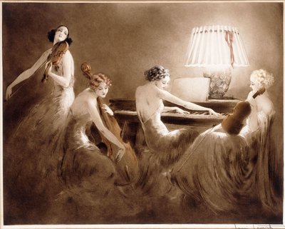 „Godzina melodii”, ok. 1934 (trawienie i sucha igła w kolorach) autorstwa Louis Icart