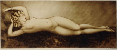 Repose, ok. 1934 (akwaforta i sucha igła, drukowane w kolorach) autorstwa Louis Icart