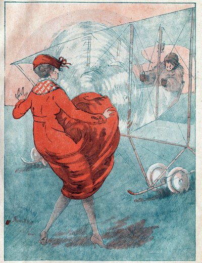 Przychylny wiatr: wścibska helisa. Ilustracja autorstwa Louisa Icarta (1888-1950) dla magazynu „Le Fantasio”” z maja 1916 r. autorstwa Louis Icart