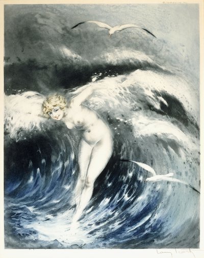 Wenus na falach, c. 1931 (trawienie kolorem i sucha igła) autorstwa Louis Icart