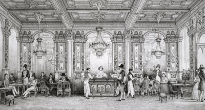 Cafe de la Banque de France zbudowana przez architekta Dusillon i zlokalizowana Place de Victoire - Grawerowanie Schaal - 1839 - autorstwa Louis Jacques Nicolas Schaal