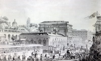 Zabytki znalezione w Herkulanum przewożone do Muzeum Neapolu, ok. 1782 (pióro, atrament i akwarela na papierze) autorstwa Louis Jean Desprez